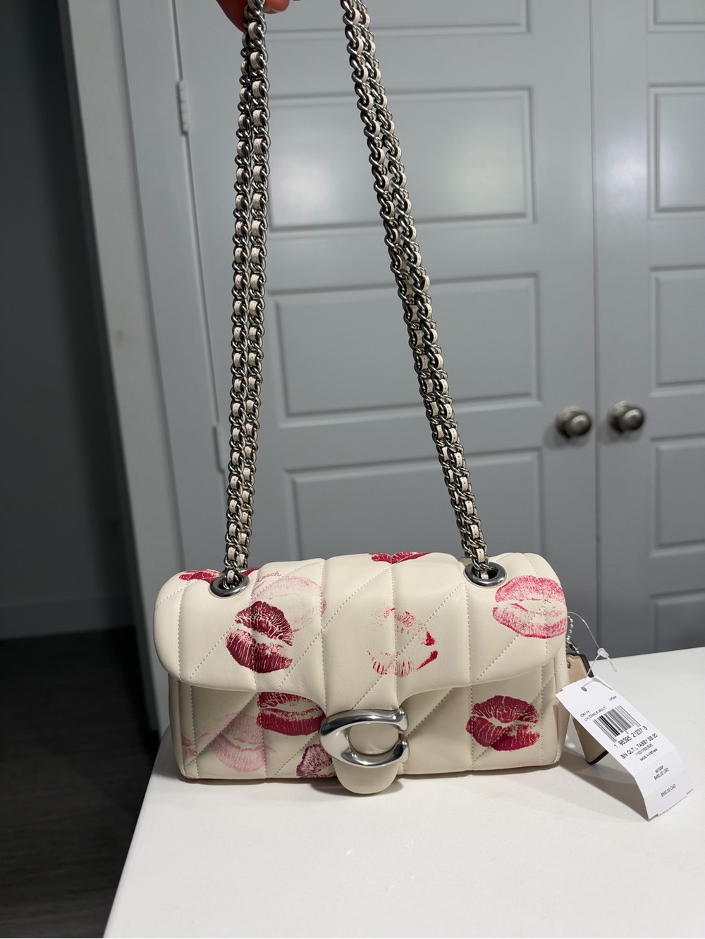 Coach Tabby Leather Shoulder Bag 20 With Quilting and Lip Print